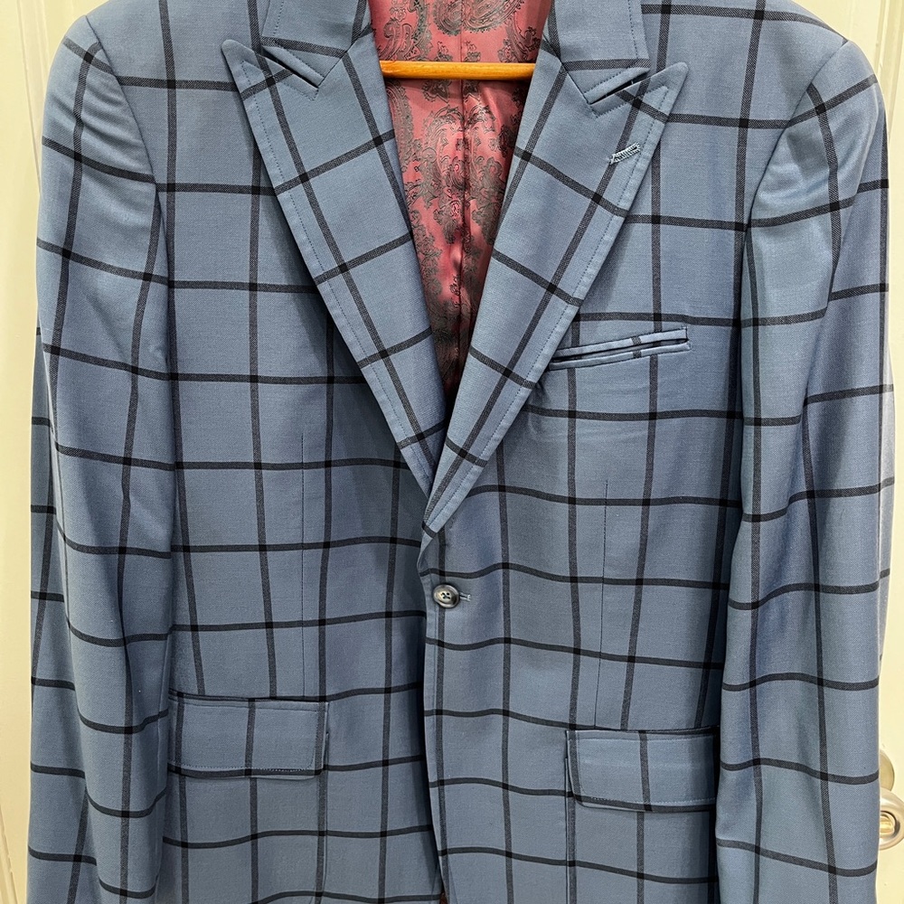 ROCKY'S Men’s 38R Blue Plaid Windowpane Custom Sports Coat